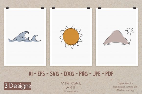 3 Wall Art Continuous Line Sky Sea: Graphics & Illustrations