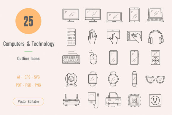 Computers Technology Outline Icons: Graphics for Sellers