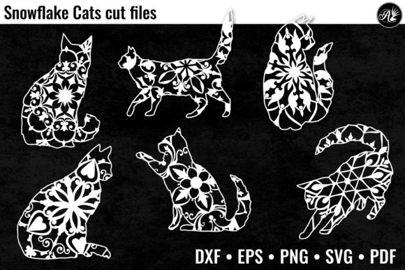Mandala Snowflake Cats: Whimsical Graphics for Crafts