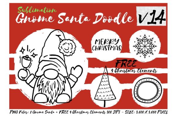 Sublimation Gnome Santa Doodle V14: Graphics & Illustrations
