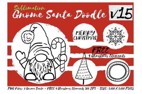 Sublimation Gnome Santa Doodle V15: Graphics & Illustrations
