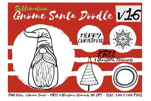 Sublimation Gnome Santa Doodle V16: Festive Graphics & Illustrations