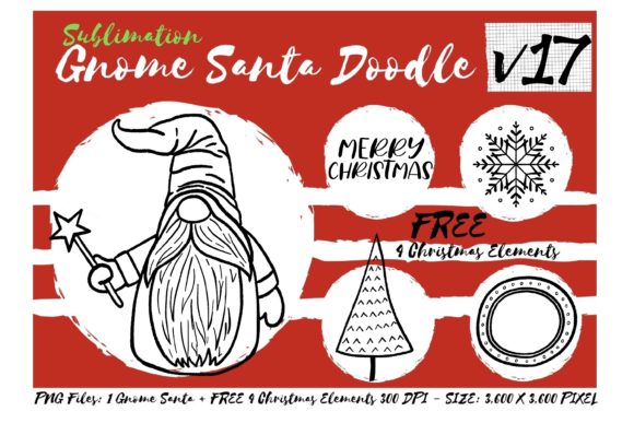Sublimation Gnome Santa Doodle V17: Graphics & Illustrations