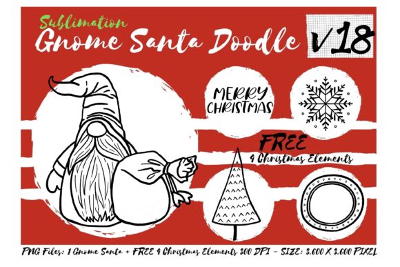 Sublimation Gnome Santa Doodle V18: Graphics & Illustrations
