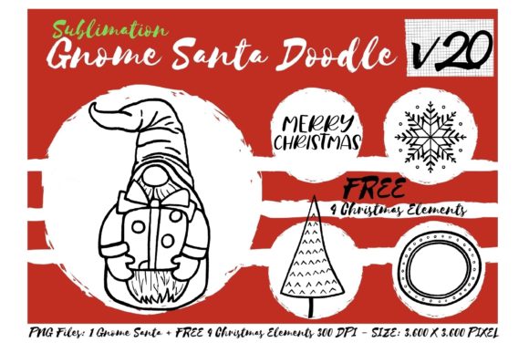 Sublimation Gnome Santa Doodle V20: Festive Graphics & Illustrations