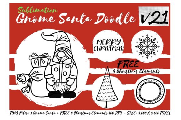 Sublimation Gnome Santa Doodle V21: Graphics & Illustrations