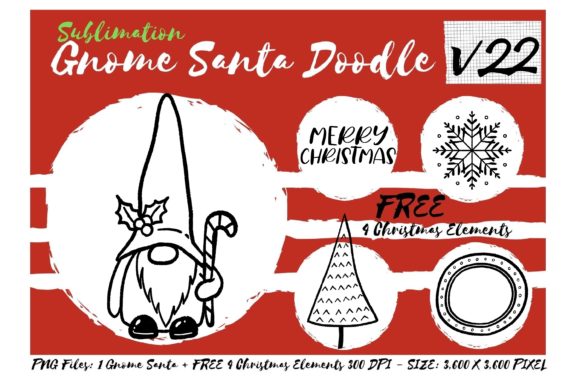 Sublimation Gnome Santa Doodle V22: Graphics & Illustrations