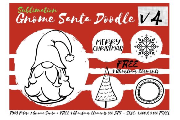 Sublimation Gnome Santa Doodle V4: Graphics & Illustrations