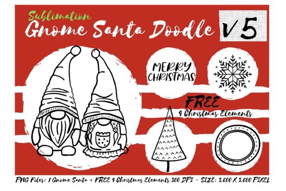 Sublimation Gnome Santa Doodle V5: Graphics & Illustrations