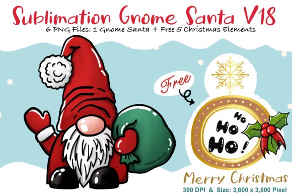 Sublimation Gnome Santa V18: Graphics & Illustrations