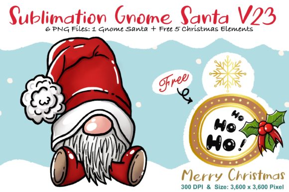 Sublimation Gnome Santa V23: Graphics & Illustrations