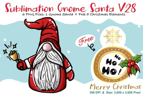 Sublimation Gnome Santa V28: Graphics & Illustrations