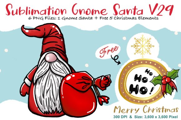 Sublimation Gnome Santa V29: Graphics & Illustrations