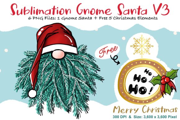 Sublimation Gnome Santa V3: Festive Graphics & Illustrations