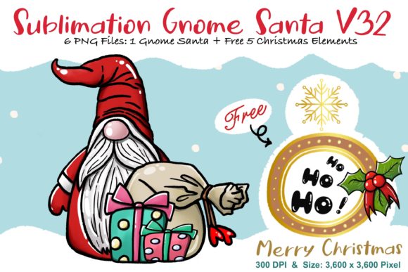 Sublimation Gnome Santa V32: Festive Graphics & Illustrations