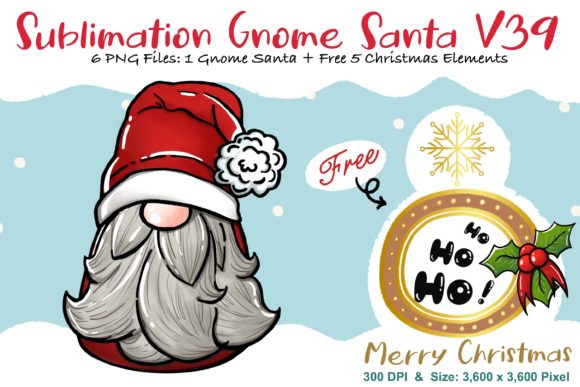 Sublimation Gnome Santa V39: Graphics & Illustrations