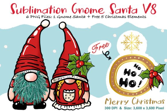 Sublimation Gnome Santa V8: Graphics & Illustrations